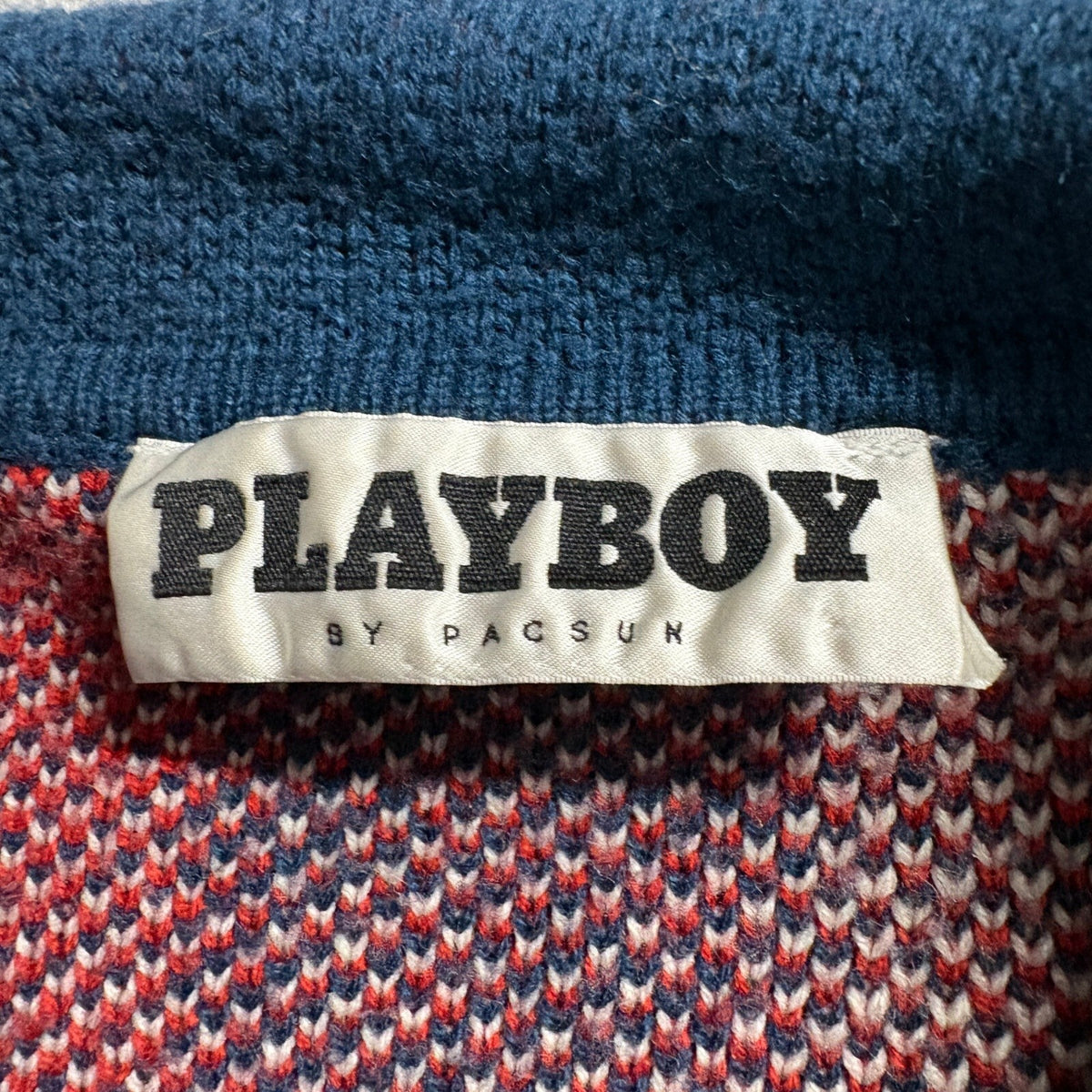 Playboy by PacSun Cardigan Sweater Womens Large Red White Blue Striped Knit