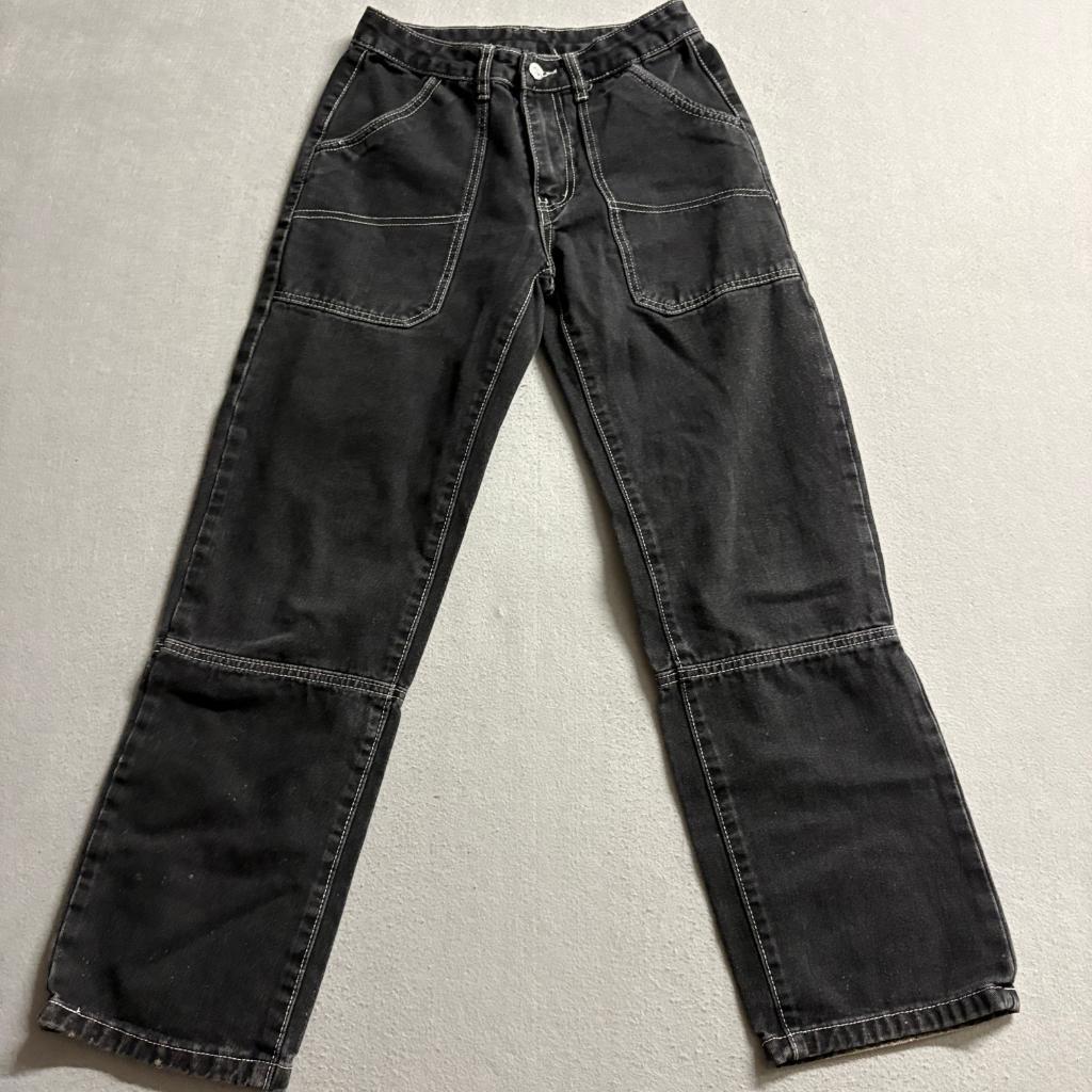 Shein Black Carpenter Jeans Womens XS 2 High Rise Contrast Stitch Straight Leg