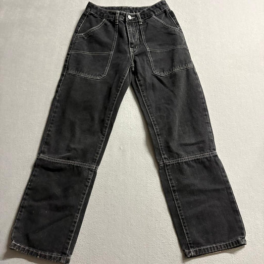 Shein Black Carpenter Jeans Womens XS 2 High Rise Contrast Stitch Straight Leg