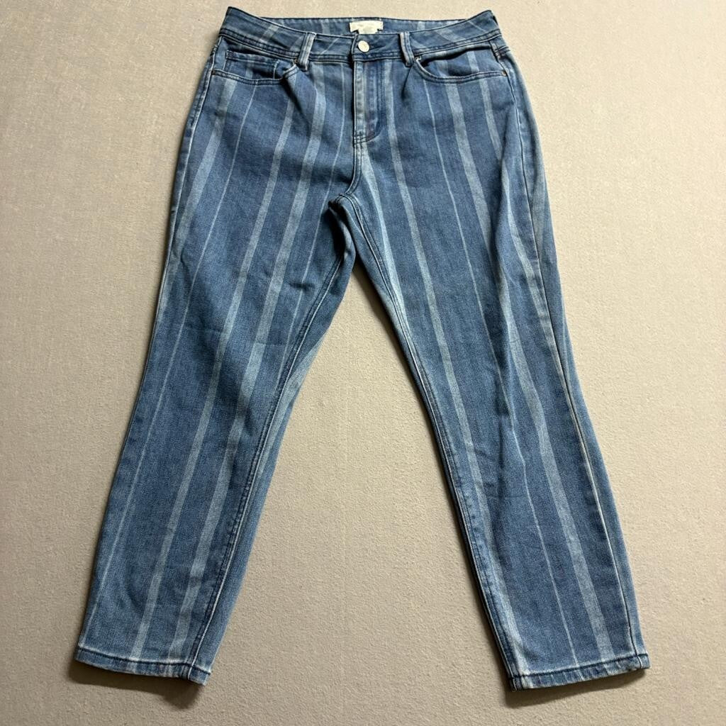 Sky and Sparrow Striped Jeans Womens Size 11 Blue Denim High Rise Ankle Crop
