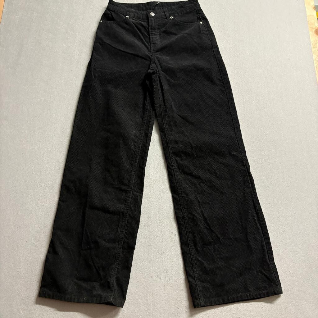H&M Divided Corduroy Pants Womens Size 2 Black Wide Leg High Rise Cotton