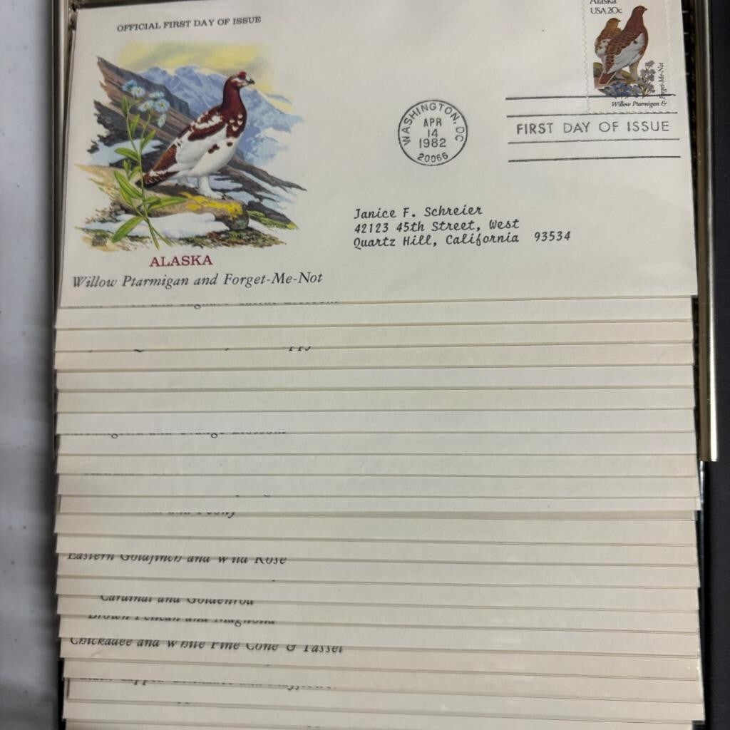 1982 State Birds and Flowers First Day Cover Collection Album Postal