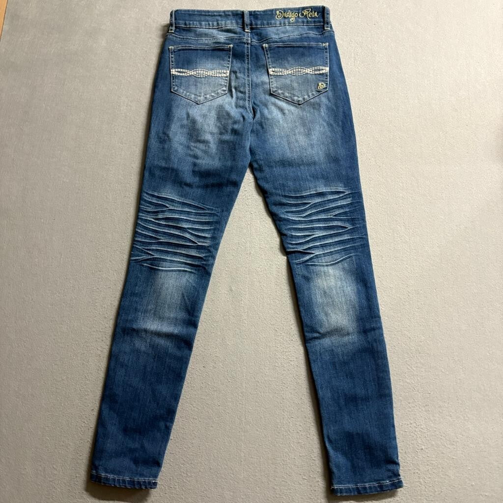 Indigo Rein Distressed Patchwork Skinny Jeans Womens Size 5 Blue Denim Stretch