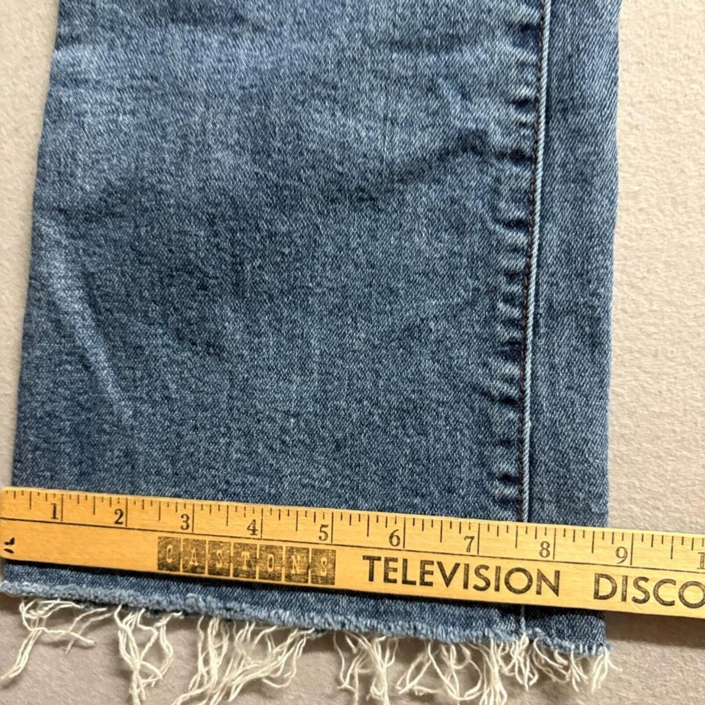 RSQ Low Rise Flare Jeans Womens 27 Blue Denim Raw Hem Stretch Comfort