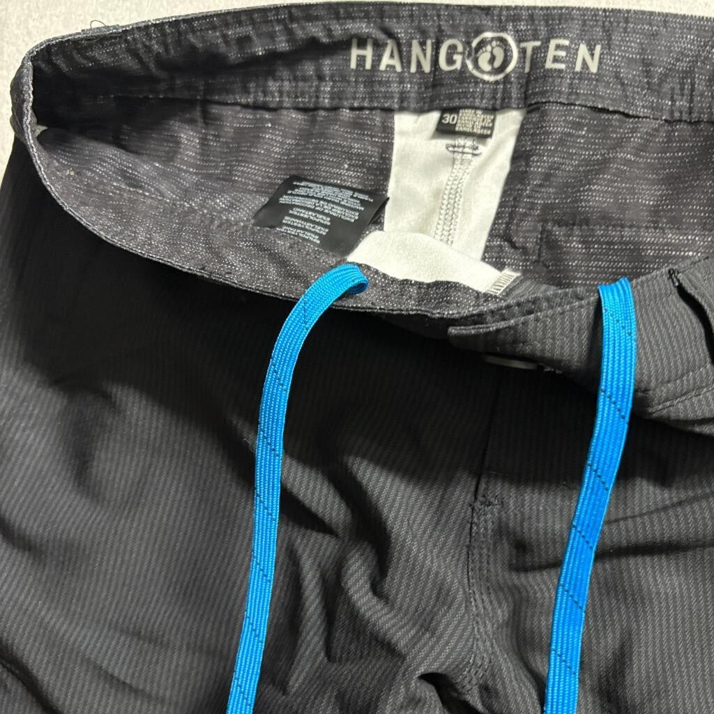 Hang Ten Hybrid Board Shorts Mens 30 Gray Striped Stretch Swim Surf Walk Shorts
