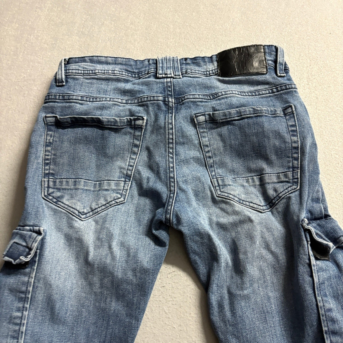 Raw X Moto Jeans Mens 30x30 Blue Denim Slim Fit Ribbed Biker Cargo Pants