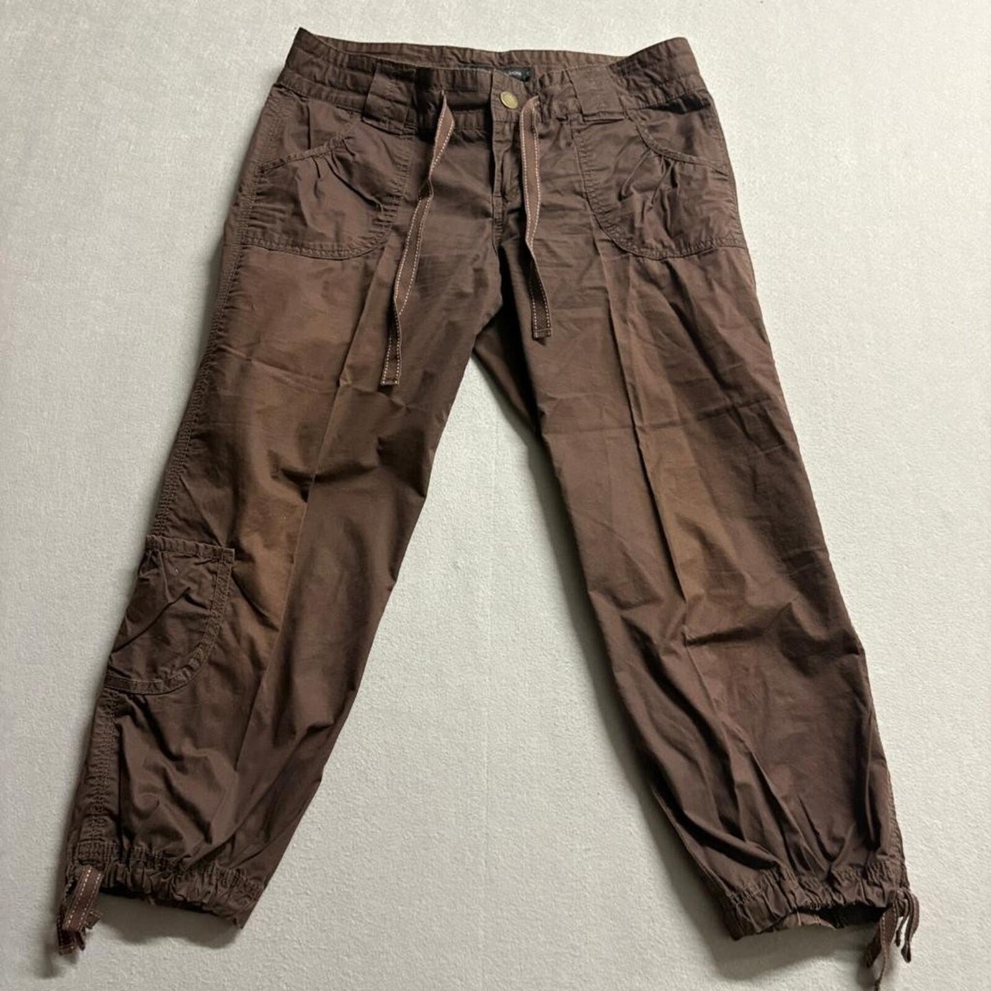 Calvin Klein Jeans Womens 8 Brown Cotton Cargo Capri Pants Drawstring Utility