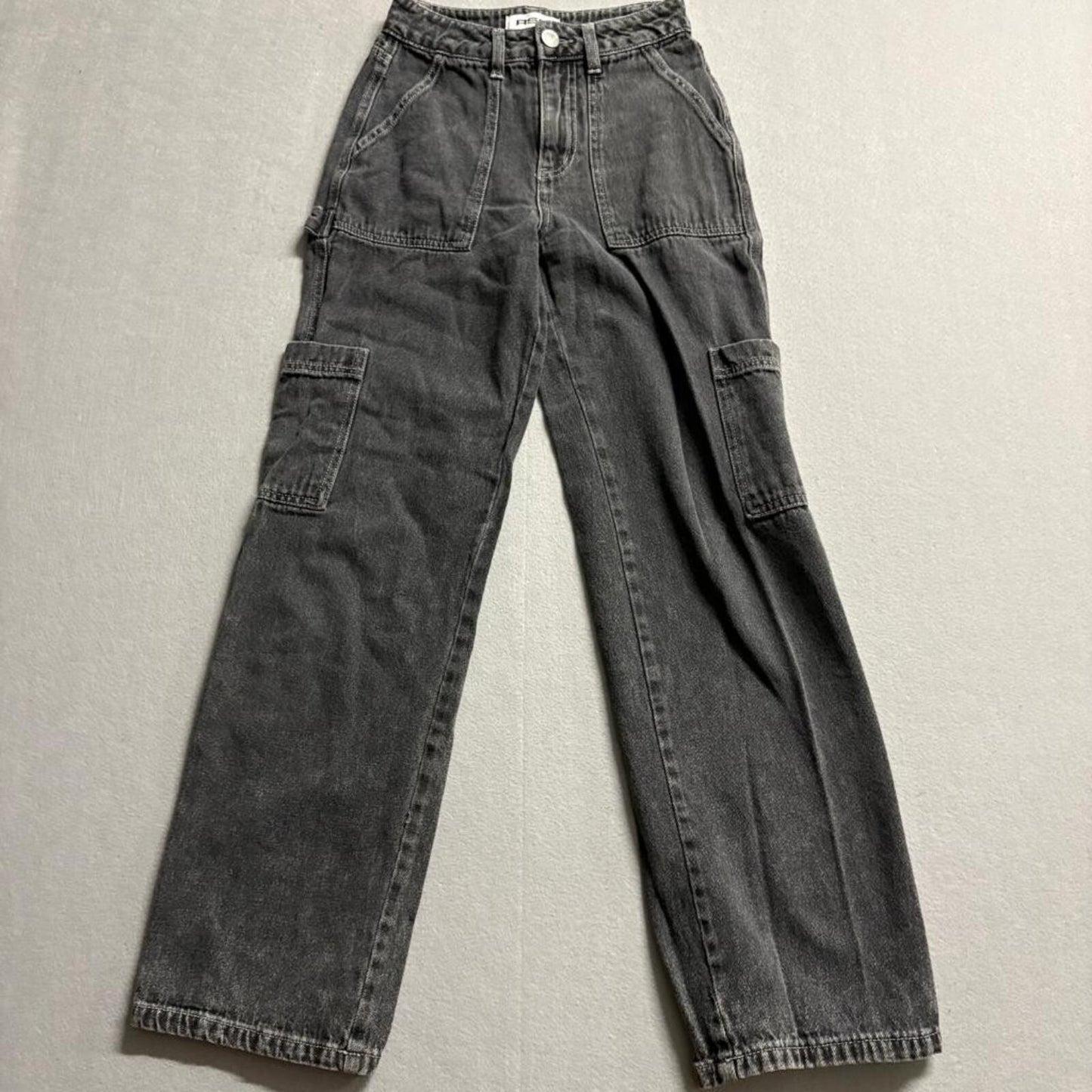 RSQ Cargo Jeans Womens 23 Black Acid Wash High Rise Carpenter Denim Utility