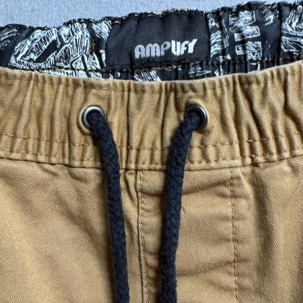 Amplify Mens Jogger Pants Medium Brown Khaki Cotton Blend Stretch Elastic Waist