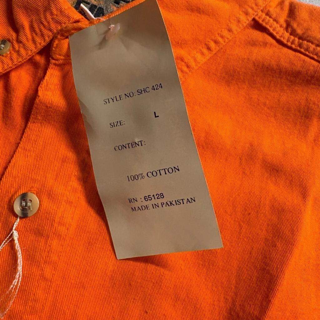 Up Time Fashion Mens Large Orange Cotton Denim Button Down Shirt Long Sleeve NWT