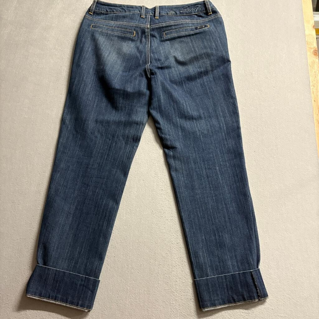 Seven7 Cuffed Crop Jeans Womens Size 32 Blue Denim Stretch Straight Leg