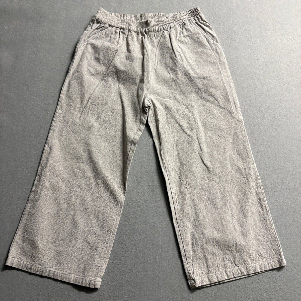 Ecupper Womens Cotton Wide Leg Pants Large Gray Elastic Waist Cropped Boho