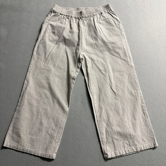 Ecupper Womens Cotton Wide Leg Pants Large Gray Elastic Waist Cropped Boho