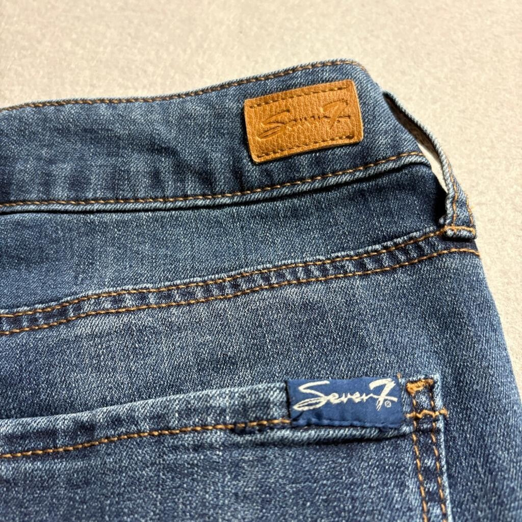 Seven7 Slim Jeans Womens Size 6 Blue Denim Frayed Raw Hem Stretch Mid Rise