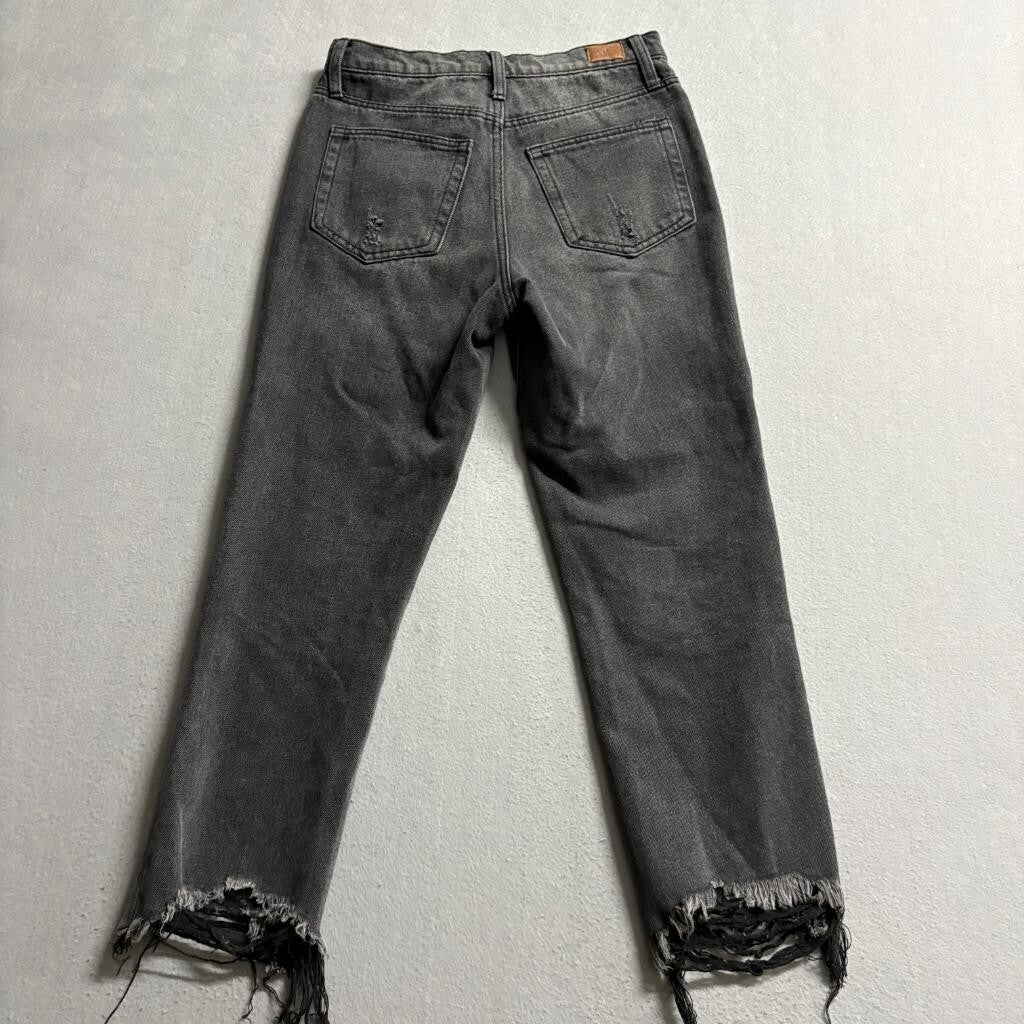 Simple Society Distressed Jeans Womens 5/27 Black High Rise Raw Frayed Hem Crop