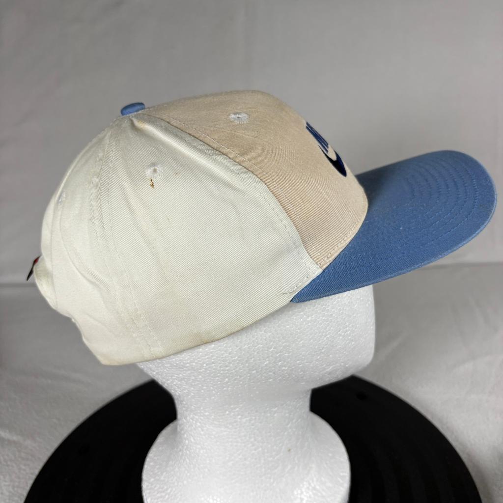 Vintage Nike Swoosh Snapback Hat Mens Beige Blue Green Under Visor Cap