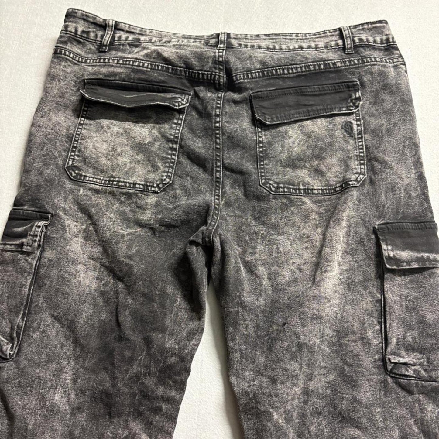 VIP Jeans Womens Plus Size 21/22 Black Acid Wash Cargo Jeans Wide Leg Stretch