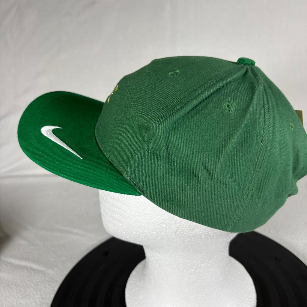 Vintage Nike Swoosh Snapback Hat Mens Green Gold Embroidered Spellout Cap NWT