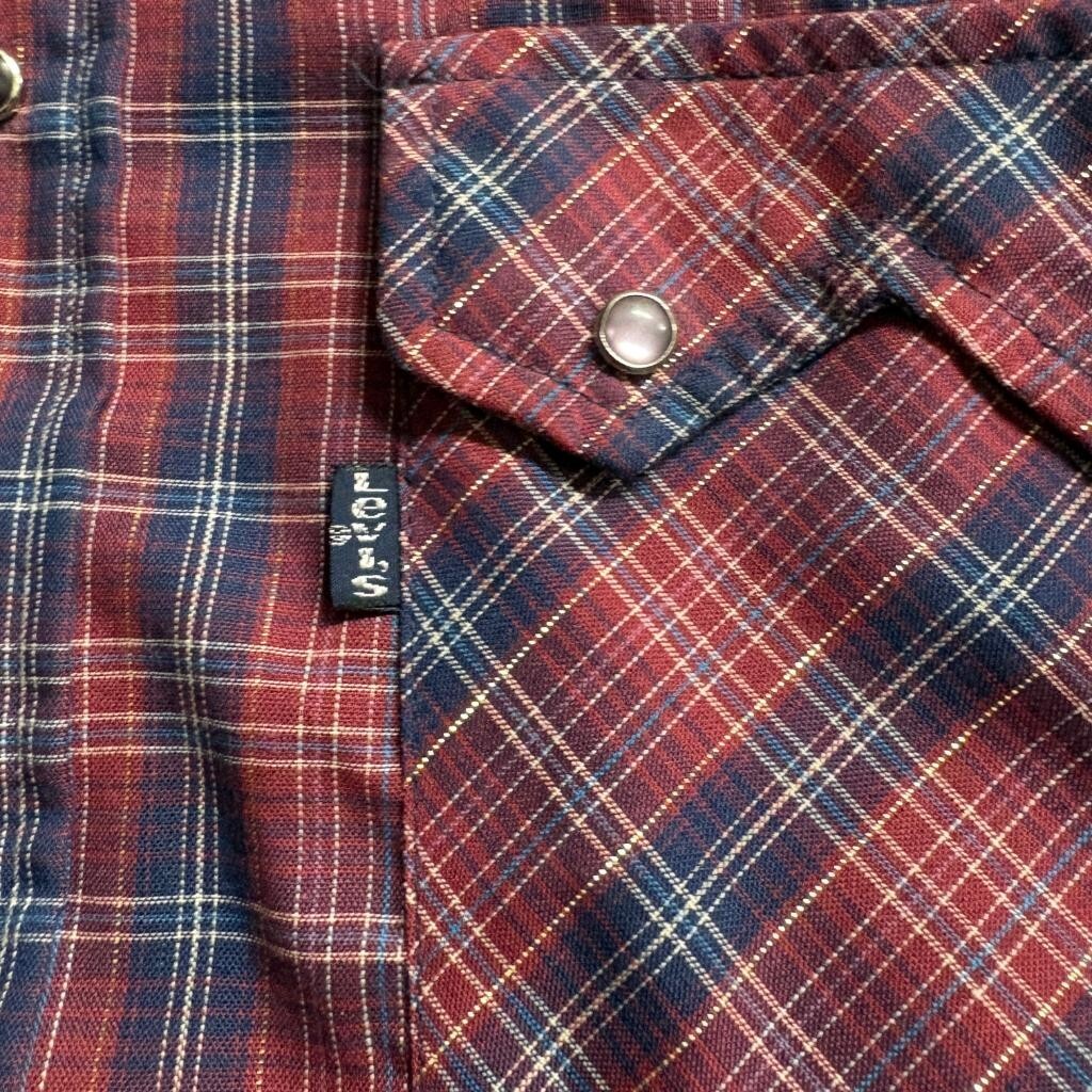 Vintage Levis Western Pearl Snap Shirt Mens XL Red Blue Plaid Tapered USA Made