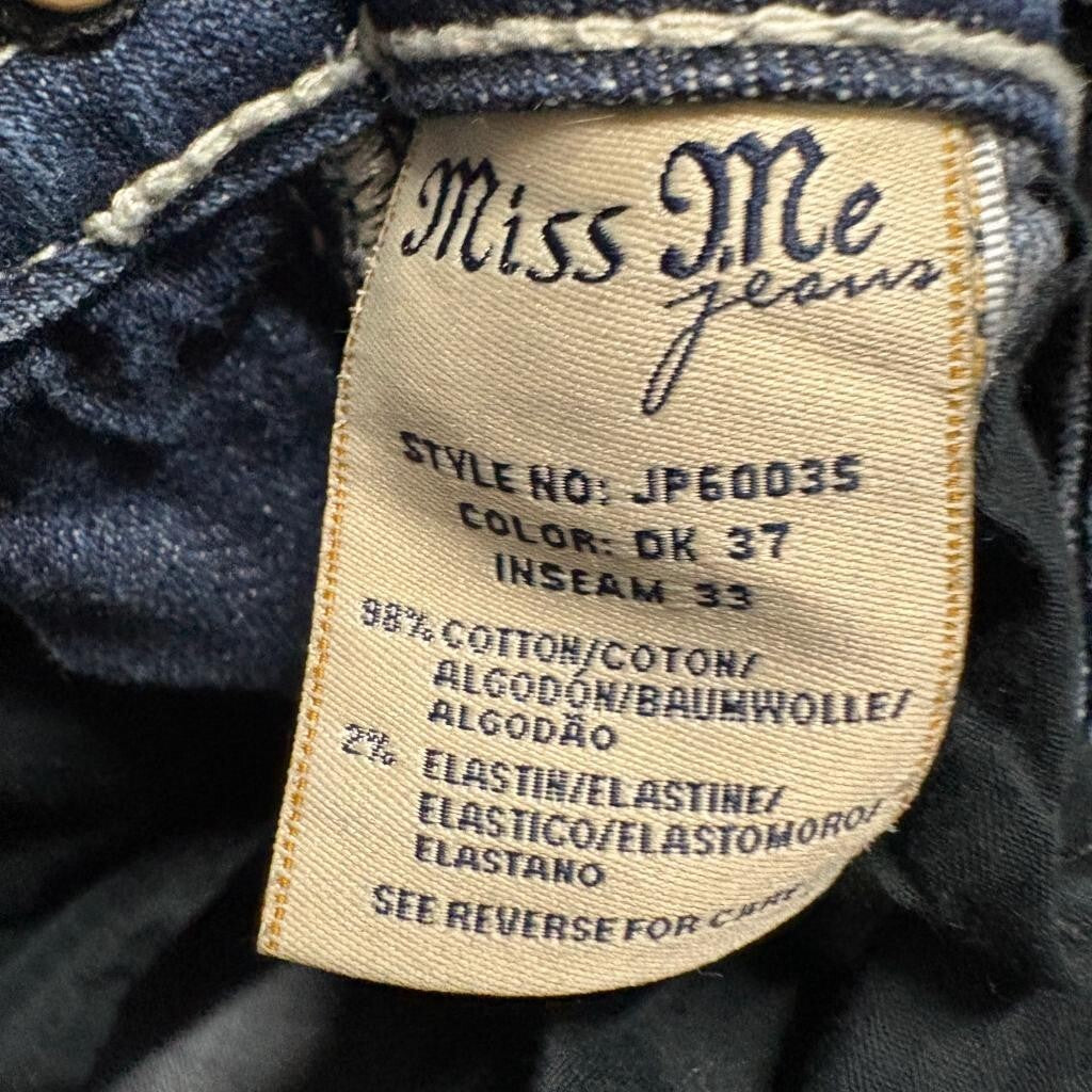 Miss Me Skinny Jeans Womens 29 Blue Denim JP60035 Dark Wash Thick Stitch Stretch