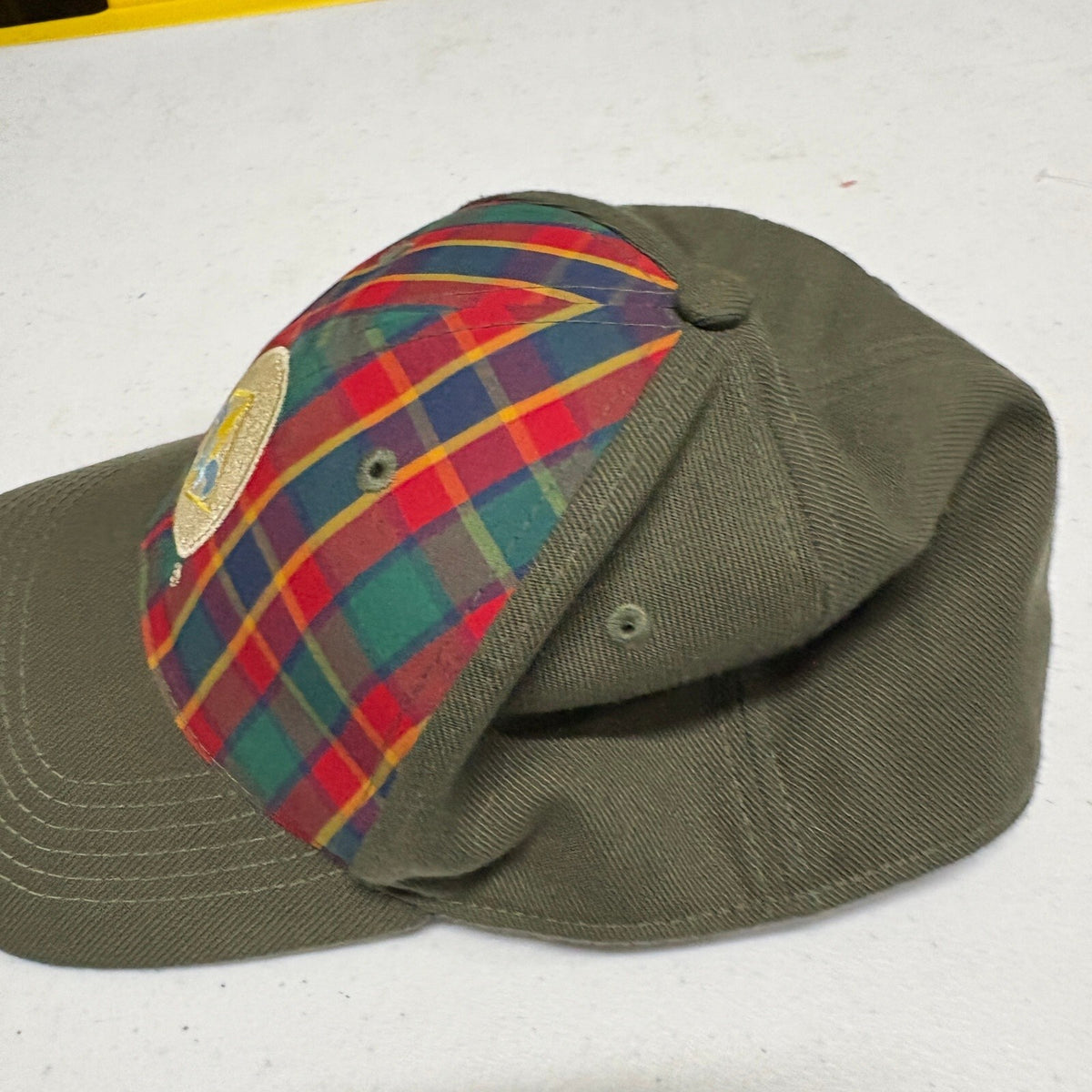 Boy Scouts Webelos Uniform Hat Cap M/L Olive Green Plaid Flex Fit