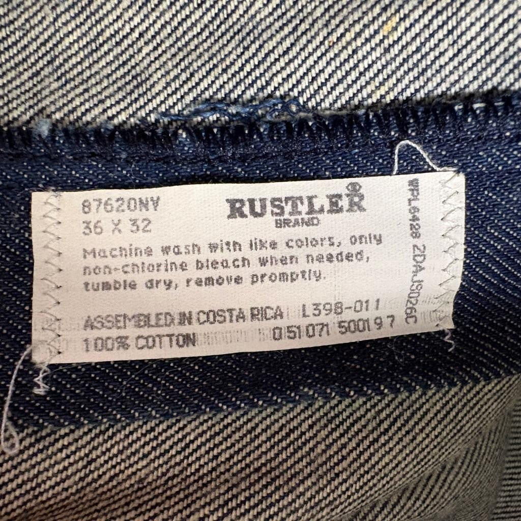 Vintage Rustler Jeans Mens 36x32 Blue Denim Straight Leg Workwear Made in CR