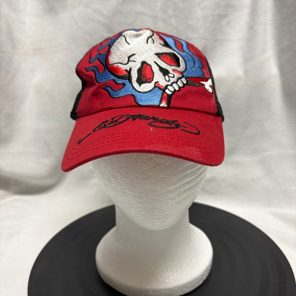 Ed Hardy Skull Flames Trucker Hat Red Black Mesh Snapback Vintage Tattoo Wear