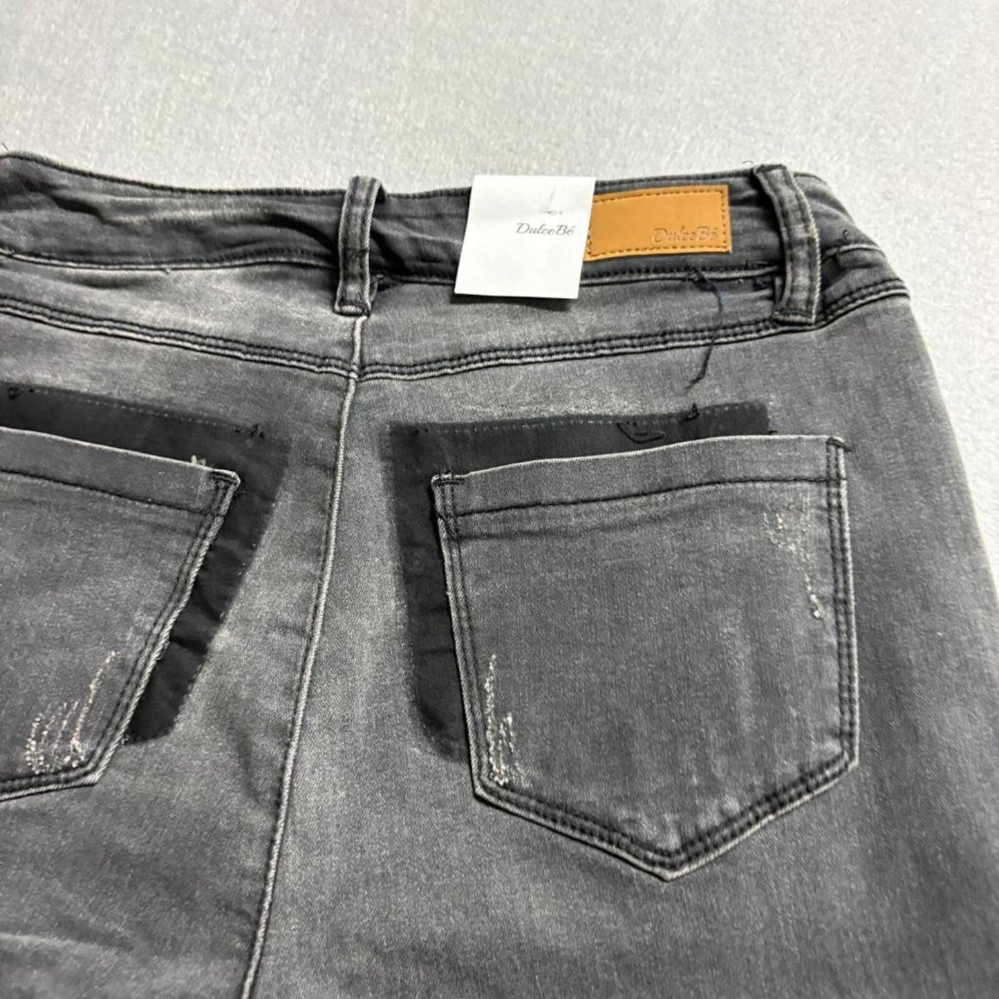 Dulce Be Skinny Jeans Womens Size 5 Dark Black Grey Raw Hem Stretch Denim New