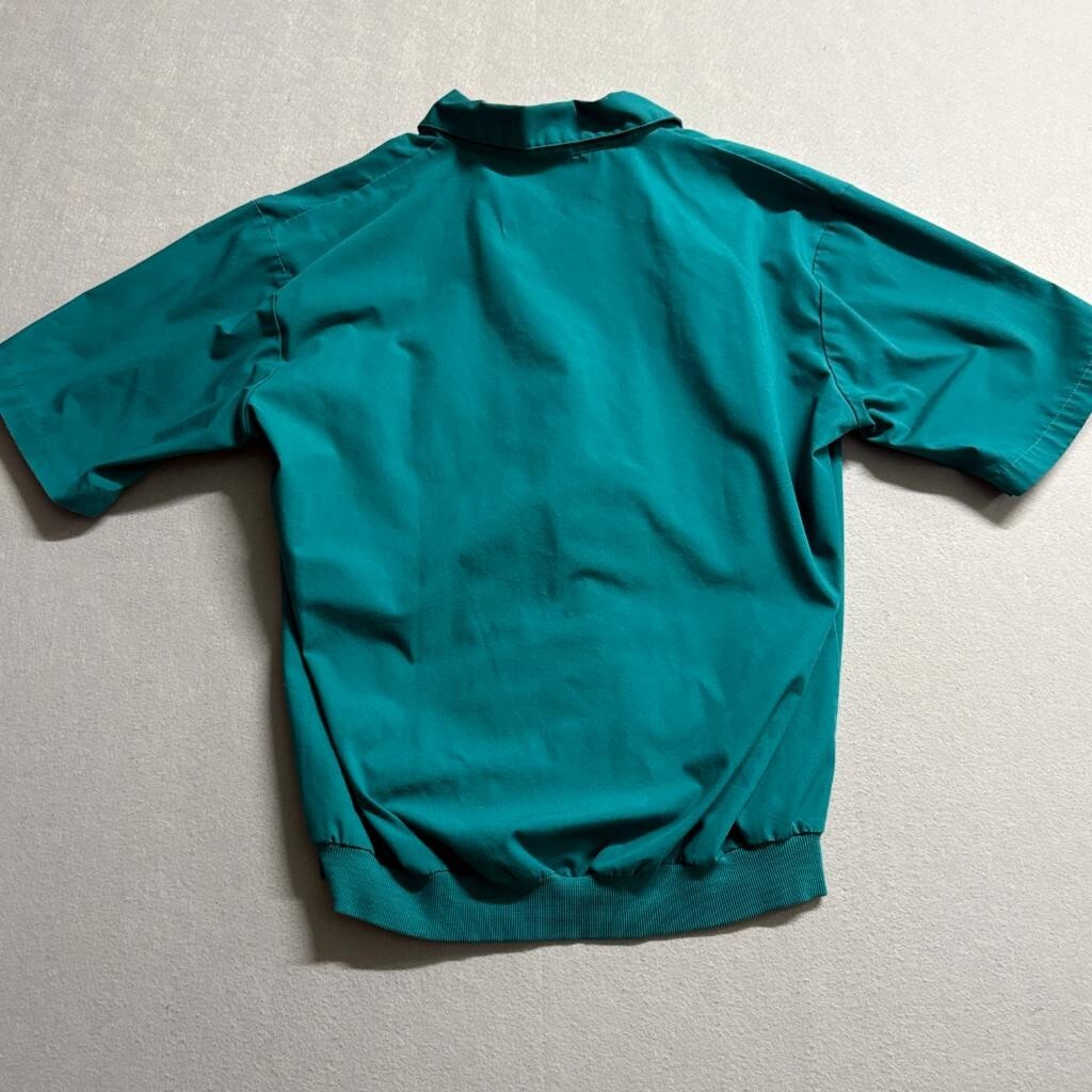 John Blair Mens Medium Green Short Sleeve Zip Up Guayabera Style Bomber Shirt