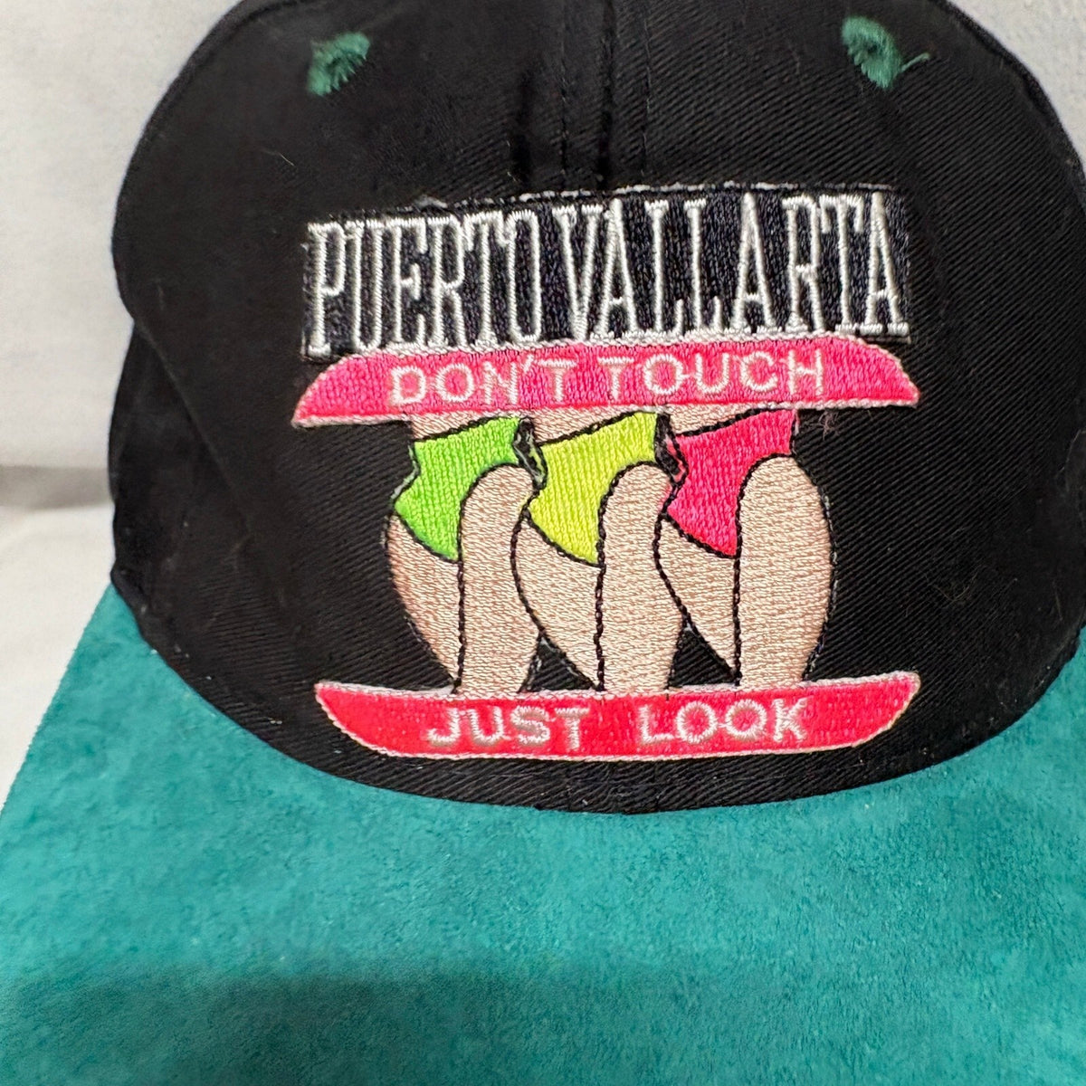 Vintage Puerto Vallarta Don't Touch Just Look Snapback Hat Suede Brim Black - Photo 2