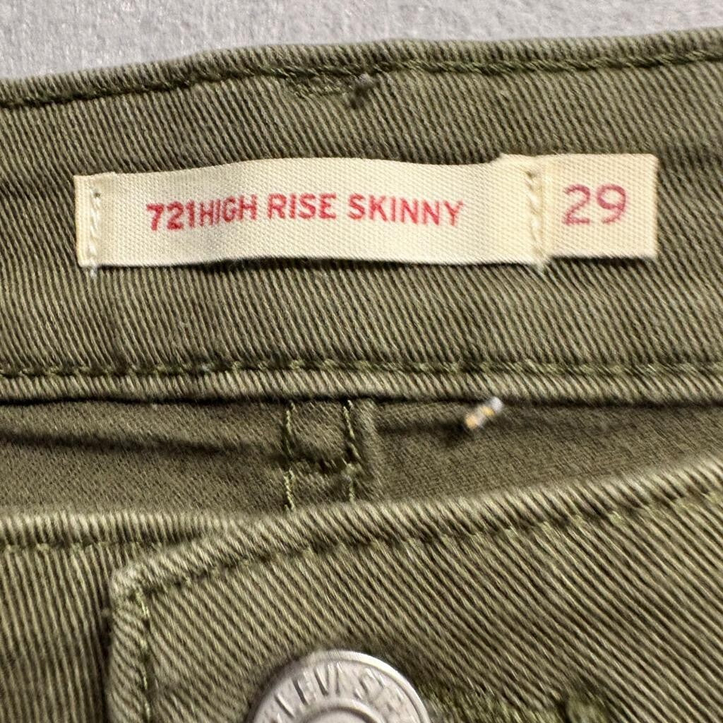 Levi's 721 High Rise Skinny Jeans Womens 29x30 Olive Green Button Fly Denim