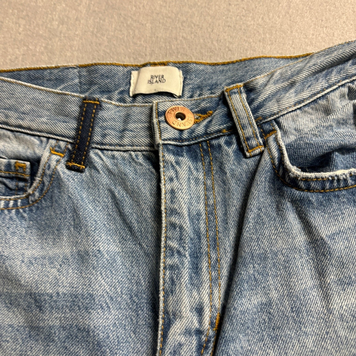 River Island Cropped Kickflare Jeans Womens US 2 UK 6R Distressed Blue Denim