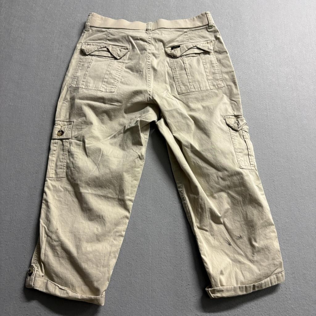 Lee Women Stretch Waist Cargo Pants Beige Khaki Crop Capris Size 8 Stretch
