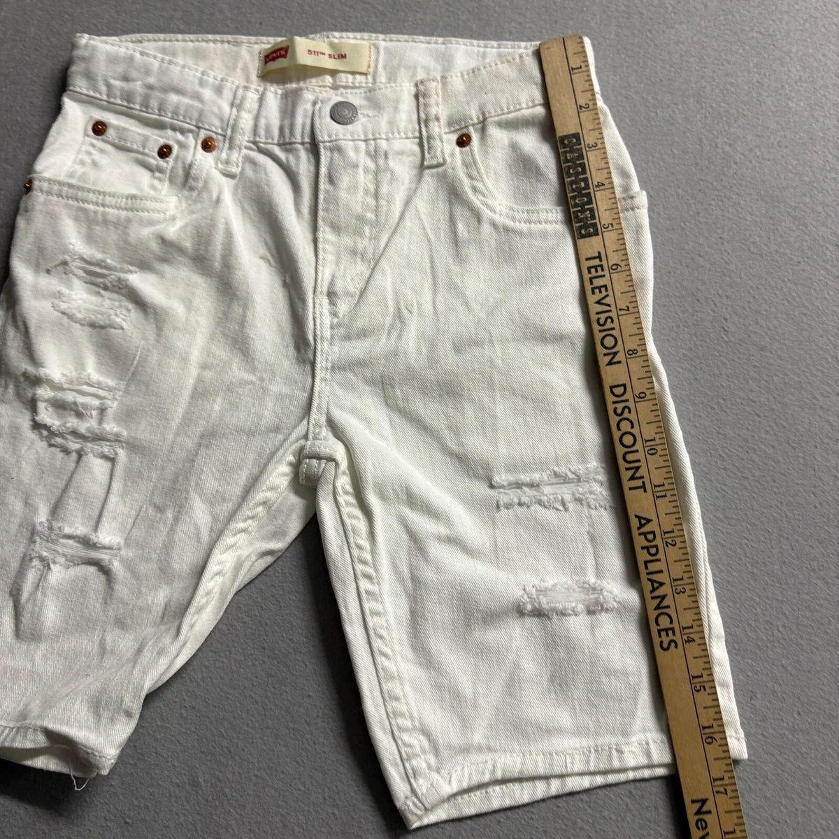 Levi's 511 Slim Boys Denim Shorts Size 12 Reg White Distressed Ripped Jeans