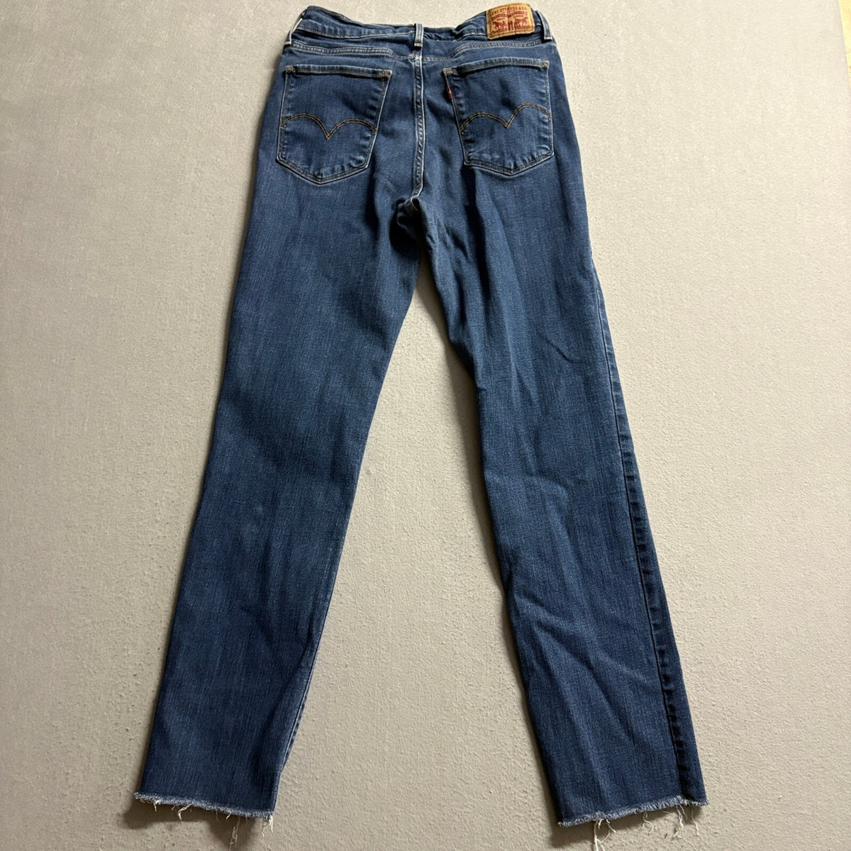Levi's 724 High Rise Straight Jeans Womens 29 Blue Denim Raw Hem Cutoff W29 L29