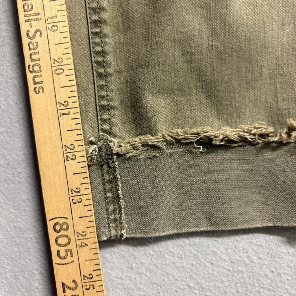 Refuge Olive Green Distressed Skinny Jeans Womens Size 2 Raw Hem Cropped Stretch