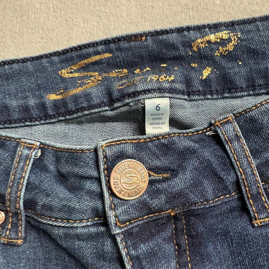 Seven7 Slim Jeans Womens Size 6 Blue Denim Frayed Raw Hem Stretch Mid Rise