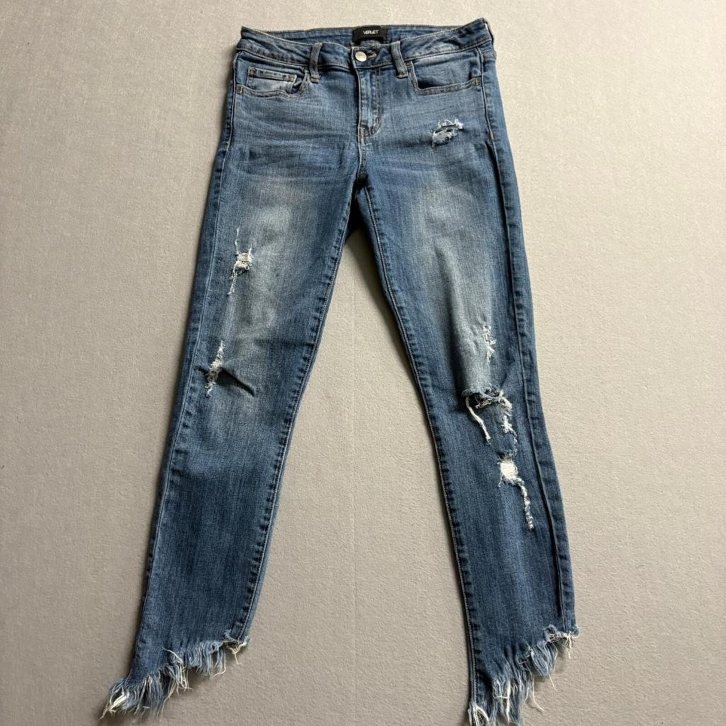 Vervet Ankle Skinny Jeans Womens 27 Distressed Frayed Asymmetric Hem Stretch