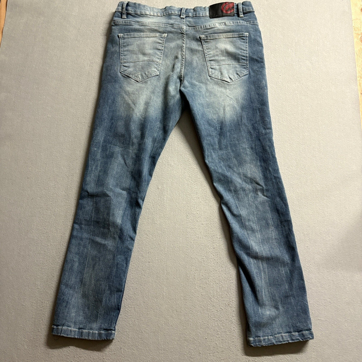Ecko Unltd Mens Skinny Fit Stretch Blue Denim Jeans Size 36x30 Y2K Rhino Patch