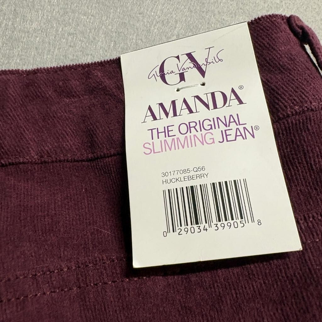 Gloria Vanderbilt Amanda Slim Corduroy Pants Womens 26W Purple Huckleberry New