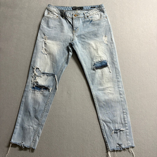 Penshoppe Denimlab Fluid Jeans Womens Small Light Wash Distressed Raw Hem Cotton