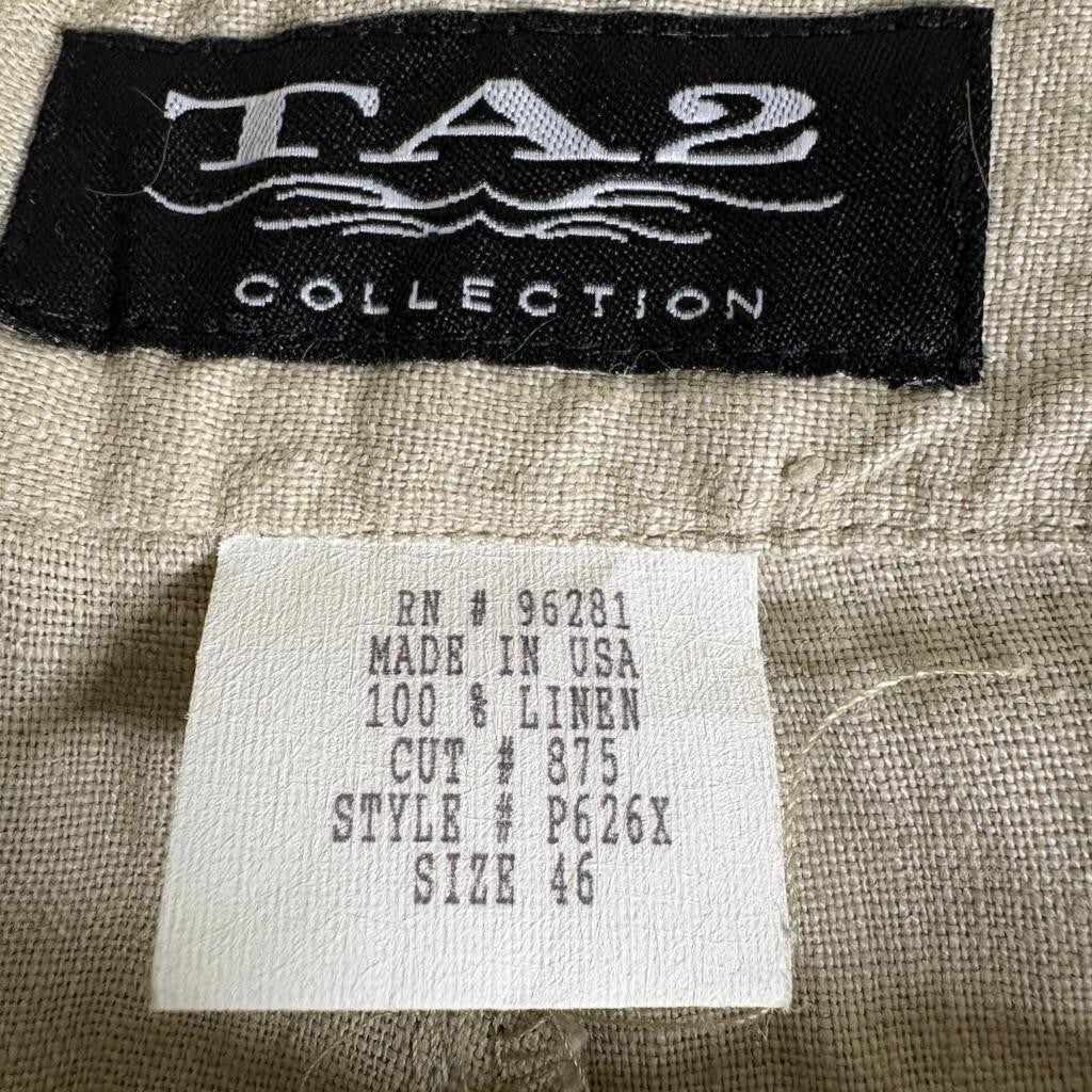 TA2 Collection Mens Linen Pants Size 46 Beige Pleated Front Made in USA Vintage