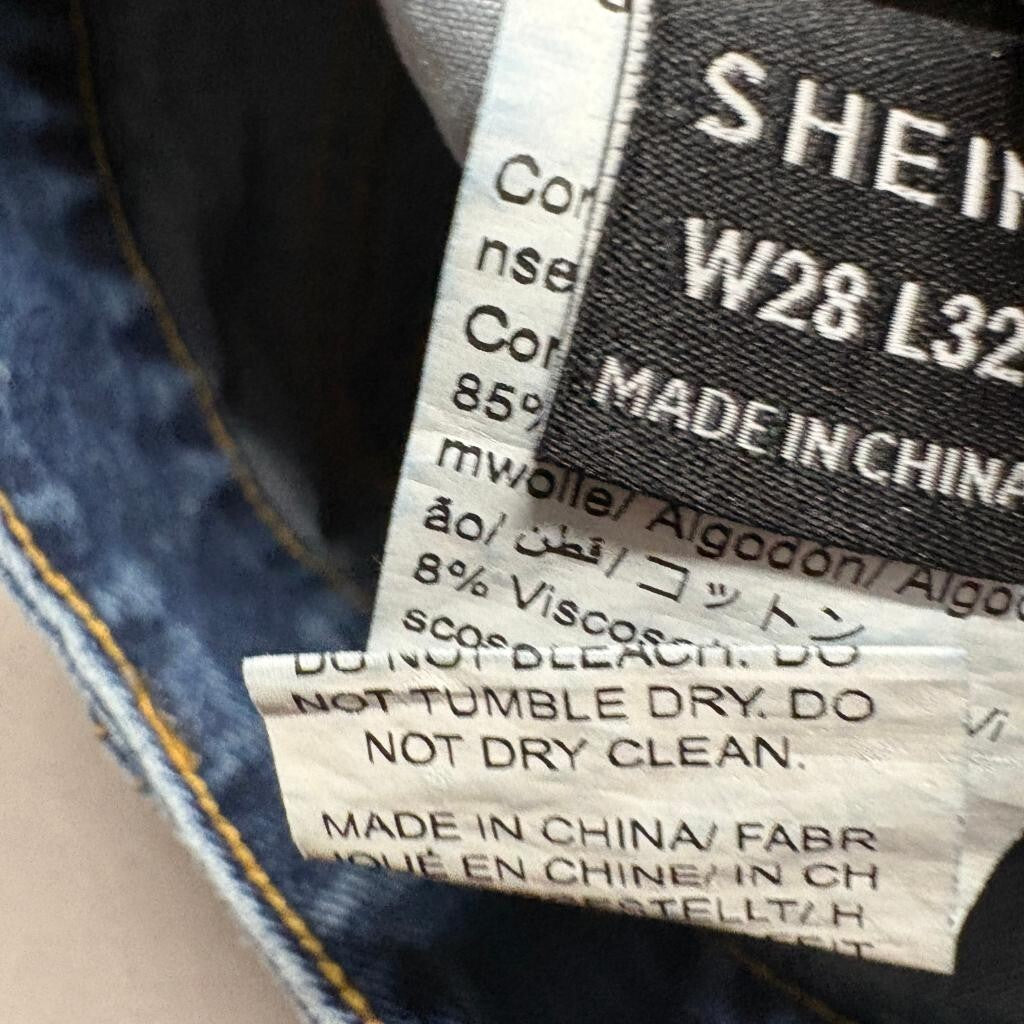 SHEIN Womens Cargo Jeans Size W28 L32 Blue Denim High Rise Wide Leg Utility