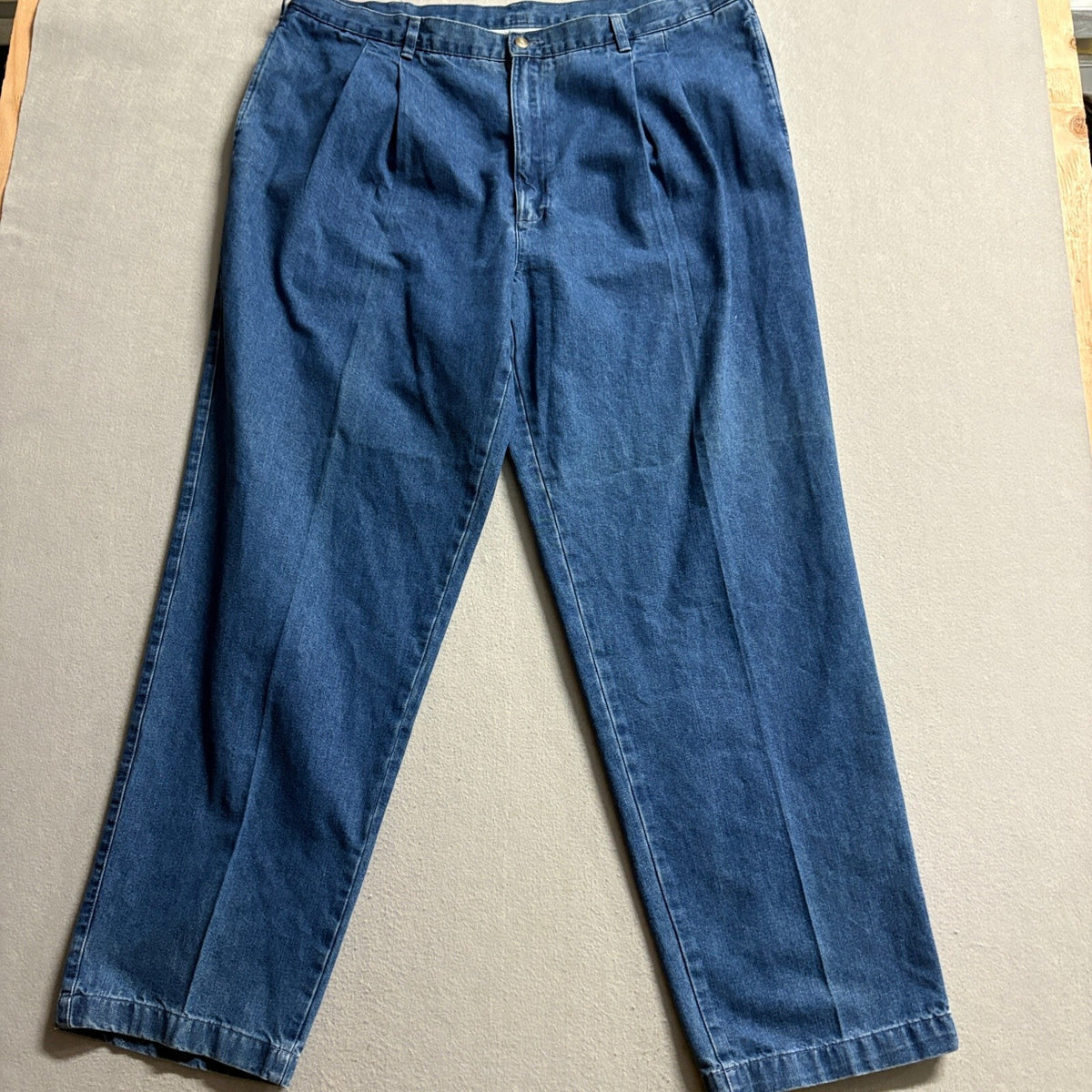The Original Khaki Co Mens Pleated Blue Denim Pants Jeans 40x31 Relaxed Fit