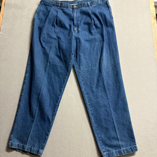 The Original Khaki Co Mens Pleated Blue Denim Pants Jeans 40x31 Relaxed Fit