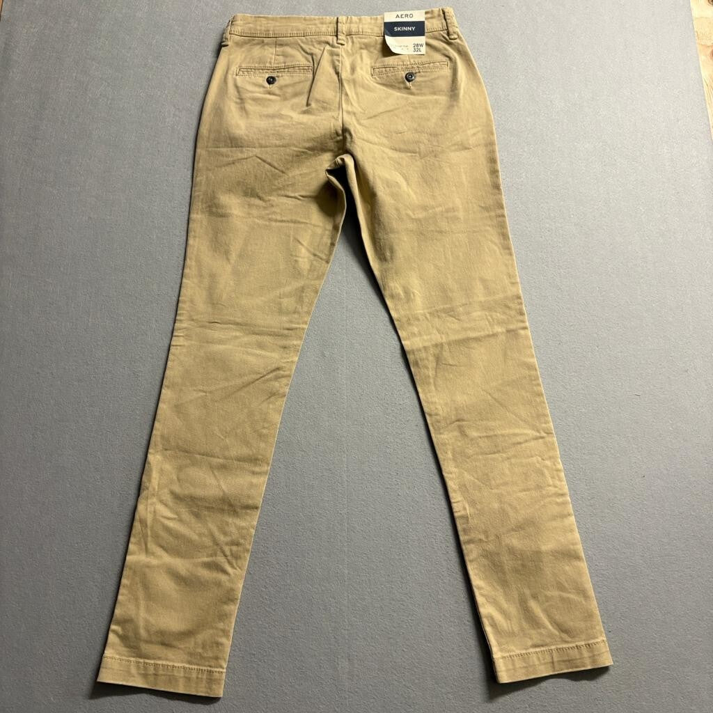 Aeropostale Mens Skinny Chino Pants 28x32 Khaki Tan Cotton Stretch Casual