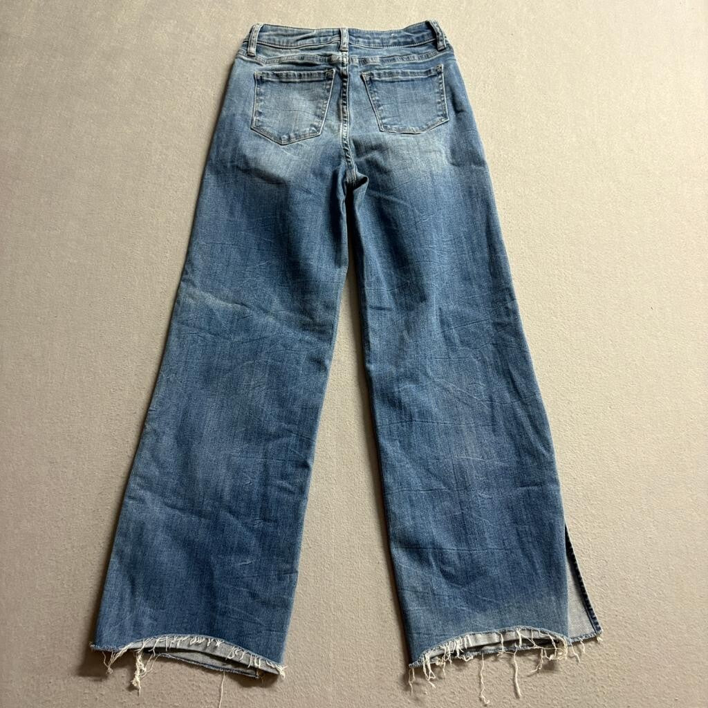 Wash Lab Denim Wide Leg Jeans Womens Size 24 Blue Raw Hem Side Slit High Rise