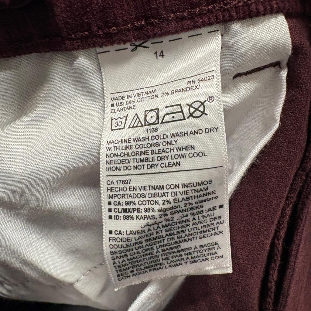 Old Navy Karate Slim Corduroy Pants Boys Size 14 Burgundy Built-In Flex Max
