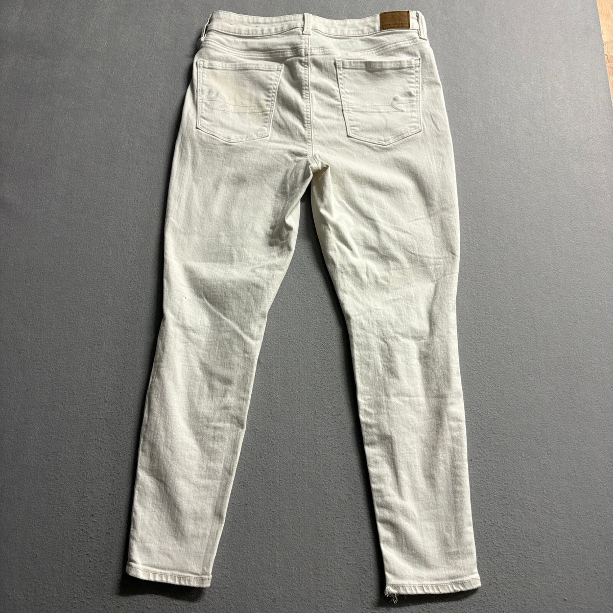 American Eagle Super Stretch Skinny Jeans Womens 12 Regular White Distressed