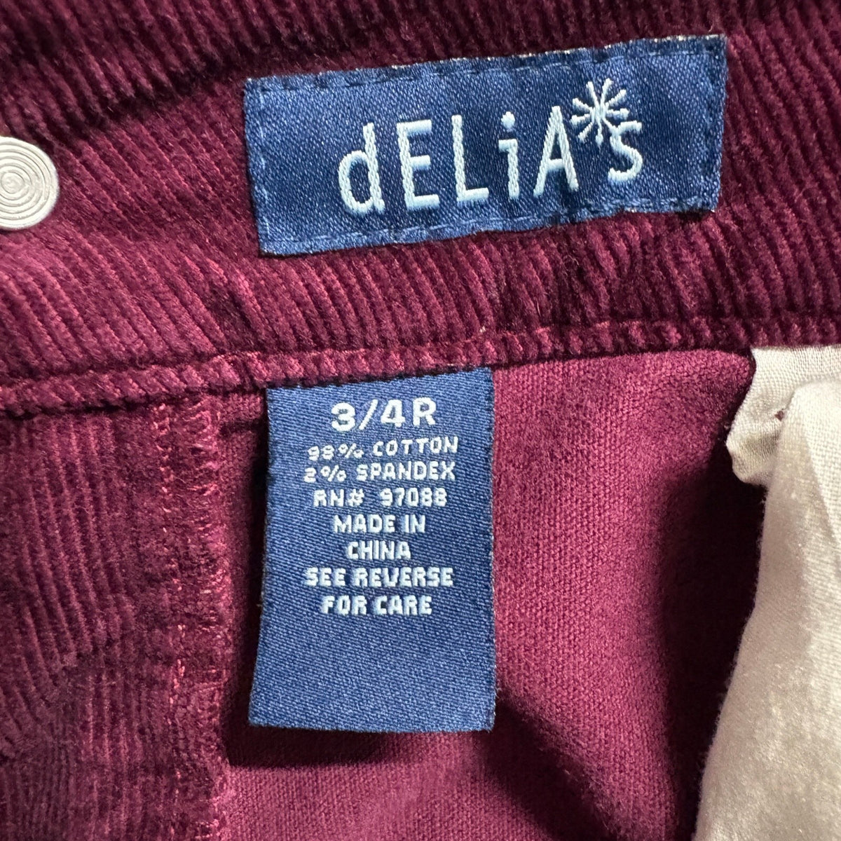 dELiA*s Womens Corduroy Pants Size 3/4 R Burgundy Purple Taylor Slim Straight